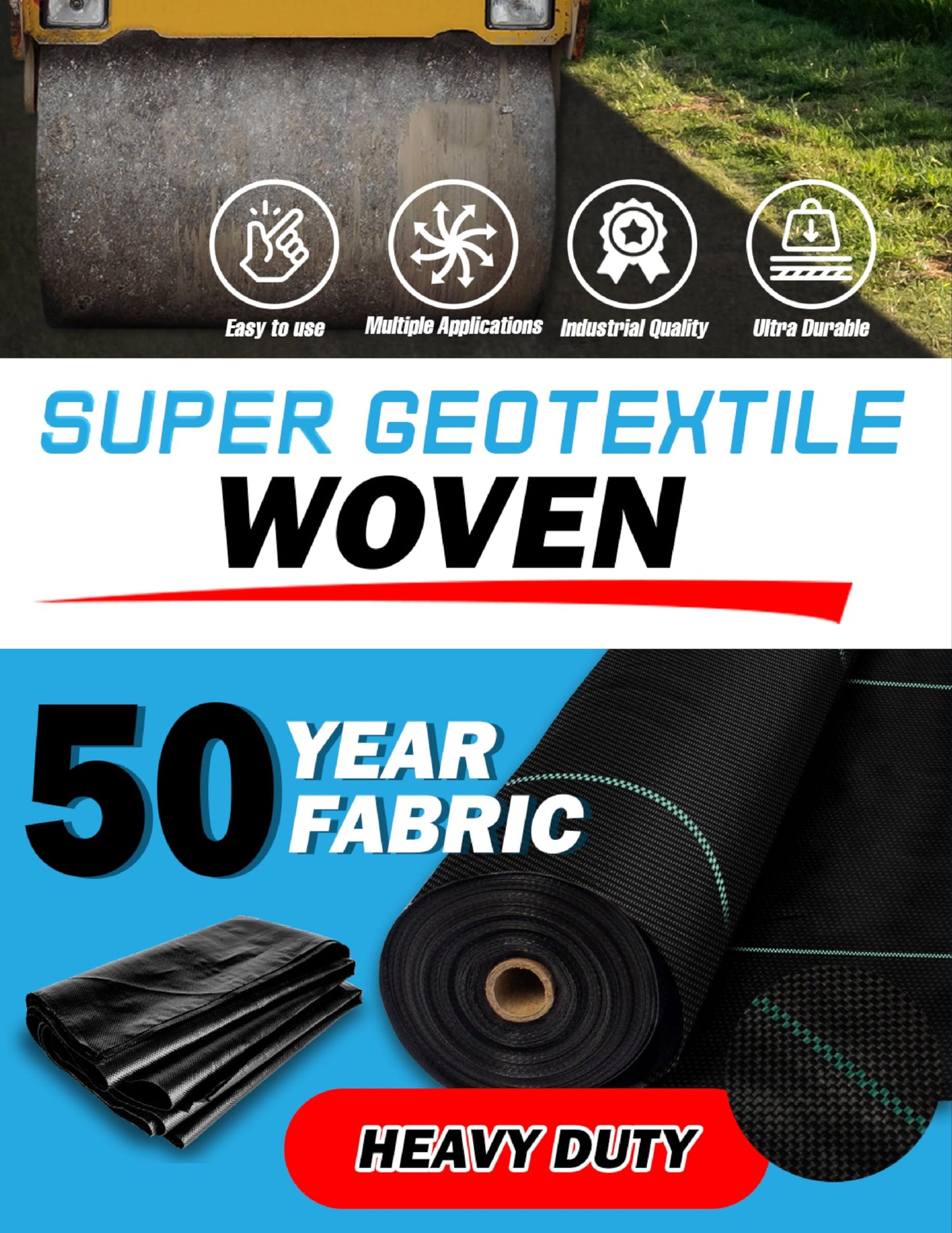 Super Geotextile Woven Geotextile Fabric for Driveway and Road Stabilization, Construction Underlayment, Erosion Control, Commercial Grade 50 Year for Gravel Roads and Pavers (20x30) Ships Folded