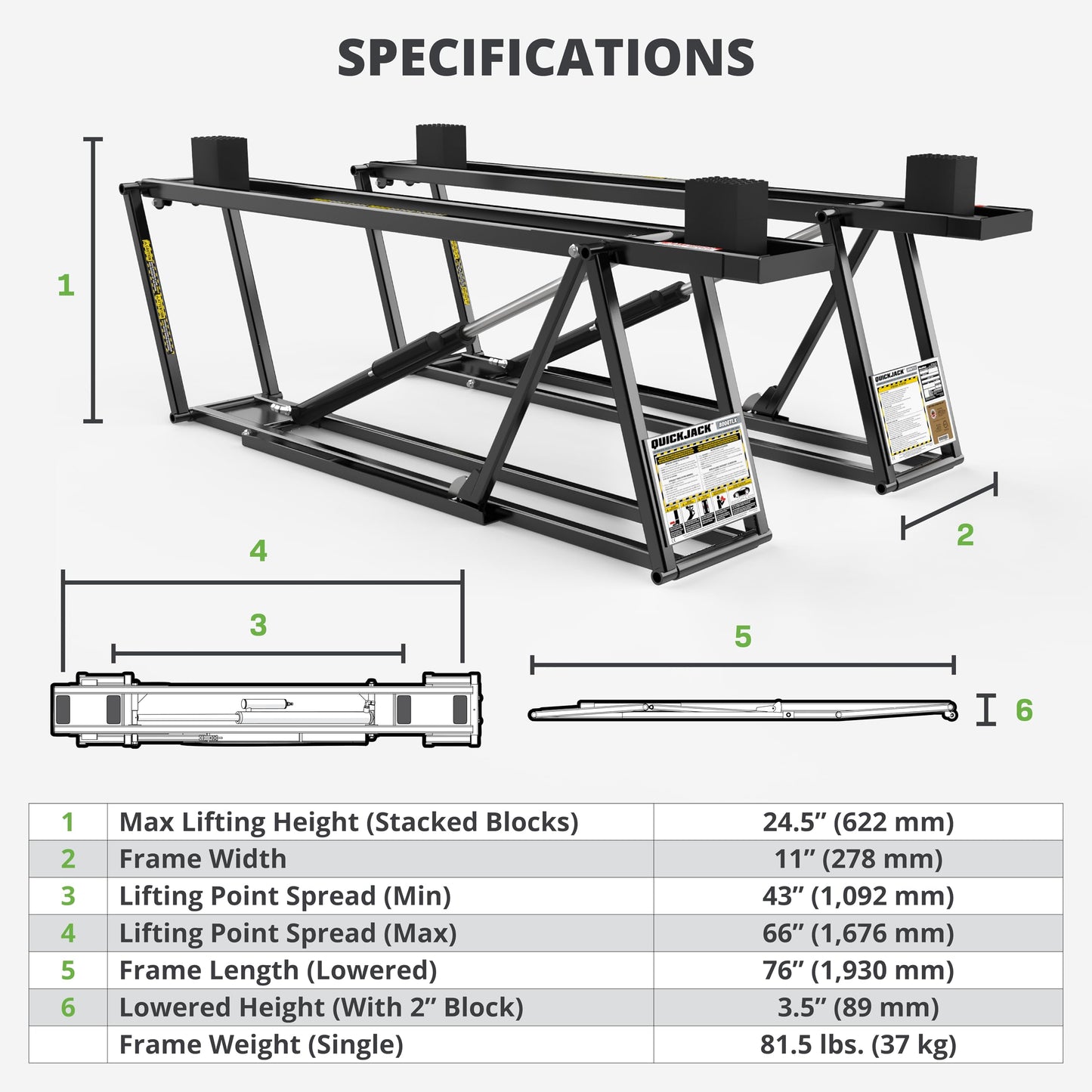 QuickJack 8000TLX Portable Car Lift with 8,000lb Capacity, with 110V Power Unit, Safe & Portable Design Garage Lift for Home, Garage, Shop, or Mechanic Auto Repair