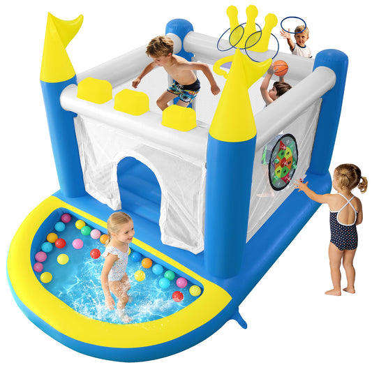 Ytonisld Mini Inflatable Bounce House with Ball Pit, 5 in 1 PVC Kids Bouncy Castle with Electric Air Pump, Small Crown Jump House for Kids Ages 3-8, Toddlers Playhouse Bouncer, Indoor/Outdoor
