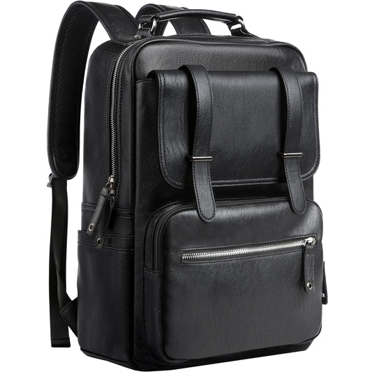 MATE ELAN Leather Backpack Laptop 15.6 inch Lightweight Retro Business College Casual Travel Overnight Daypack Work backpack black Gift