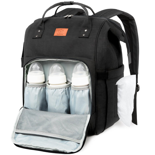 KeaBabies Baby Diaper Bag Backpack - Large Baby Bag for Boys, Girls, Waterproof Multi Function Travel Diaper Backpack with Changing Pad, Durable Travel Essentials for Moms and Dads (Trendy Black)