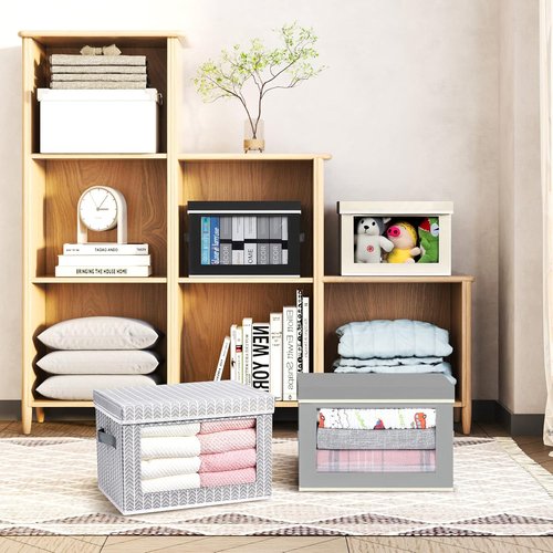 Homsorout Storage Cubes - 3-Pack Fabric Bins with Lids & Windows | Decorative Grey & White Storage Solutions
