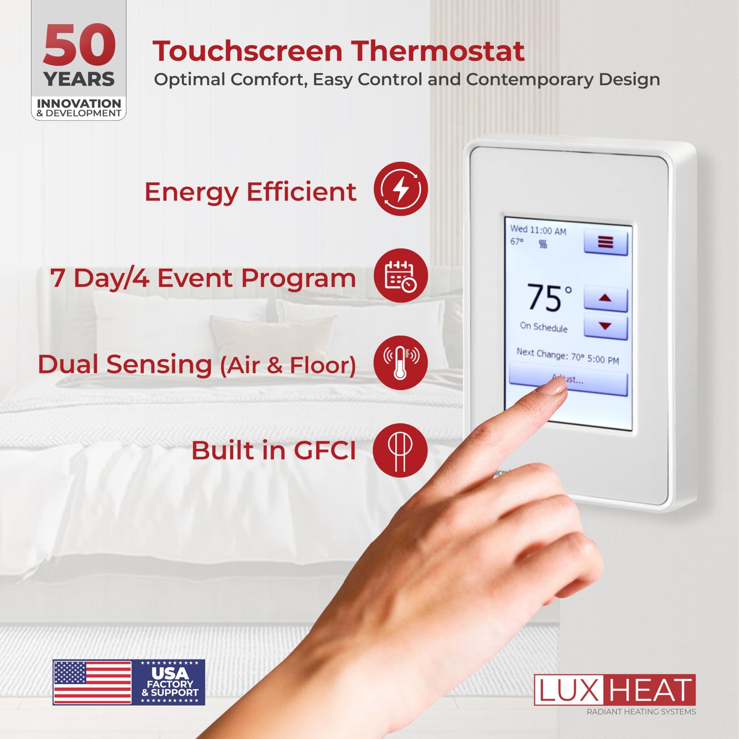 LuxHeat 120sqft Floor Heating Mat Kit – 120v Electric Radiant Heated Flooring Kit – Heated Flooring System for Tile & Laminate - Includes UDG4 Programmable Thermostat w/GFCI, Alarm & Sensor
