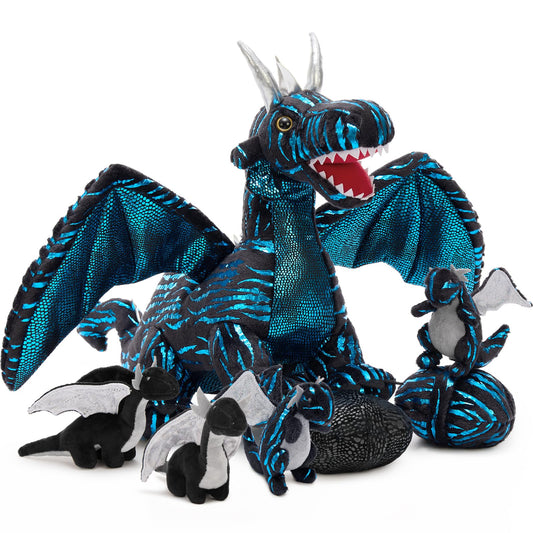 MaoGoLan Giant 7 Pcs Dragon Stuffed Animals - 22" Dragon Plush Toy with 4 Babies & 2 Eggs in Mom's Belly, Soft Dinosaur Plush Set Birthday Easter Gift for Boy Girl Kid Baby Shower Party Decoration