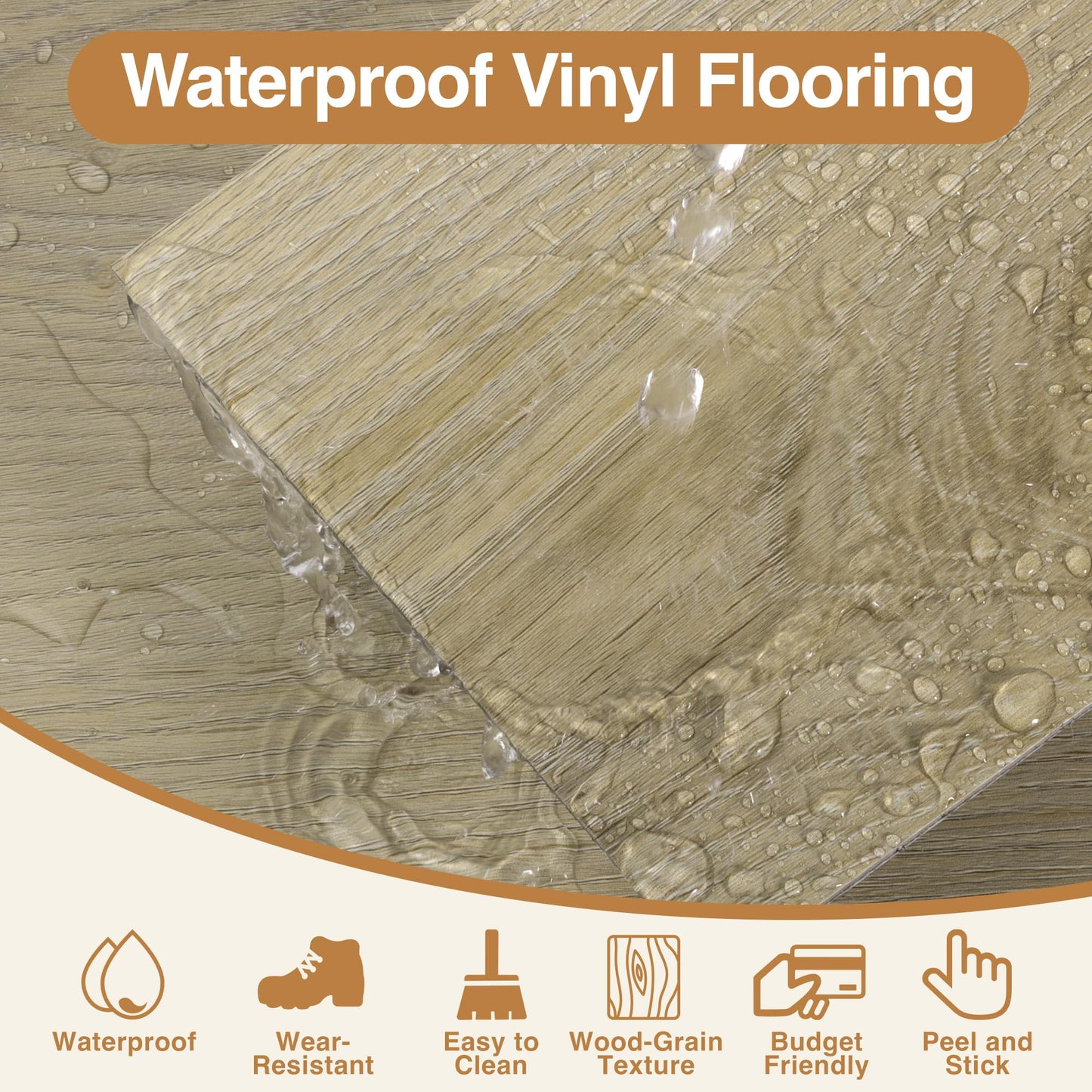 MULGREAT Peel and Stick Floor Tile, 54 Sq.Ft 36 Pieces 36"x6" Long Vinyl Flooring, 1.5mm Thick Waterproof Renter Friendly Self Adhesive Vinyl Plank Flooring for Bedroom RV Kitchen (Beige Oak)