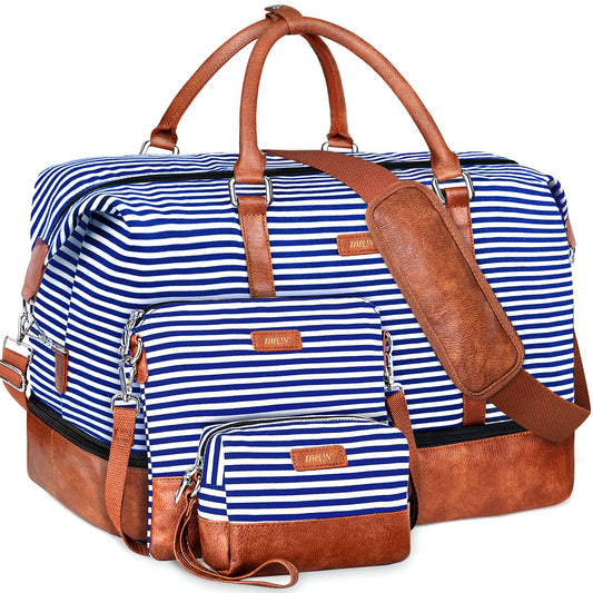 IBFUN Weekender Bags for Women - 21" Travel Duffle with Shoe Compartment - Carry On Overnight Duffel for Weekend Travel & Business Trips, 3PCS