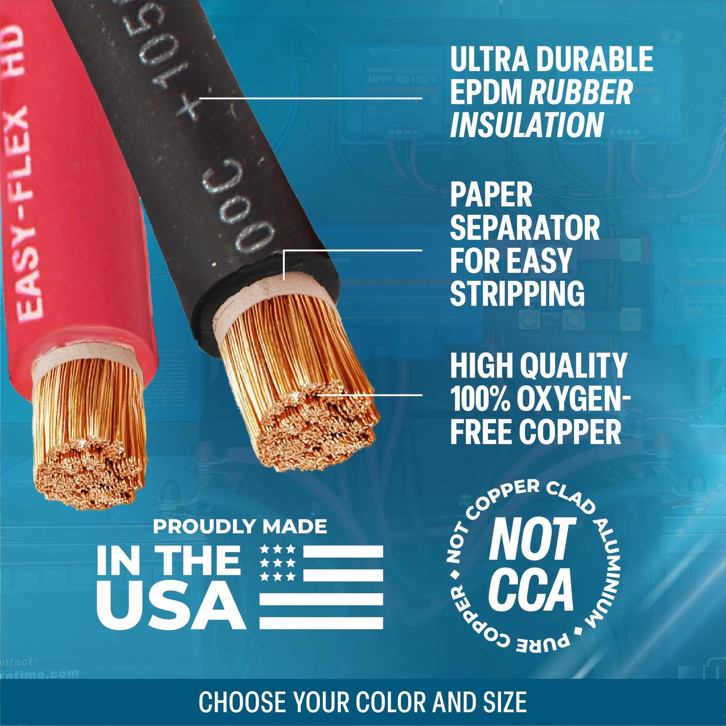TEMCo 1/0 Gauge AWG 100 Ft Black Flexible Pure Copper Made in USA Welding Cable Battery Wire - Heavy Duty Solar, Inverter, Car, RV, Truck