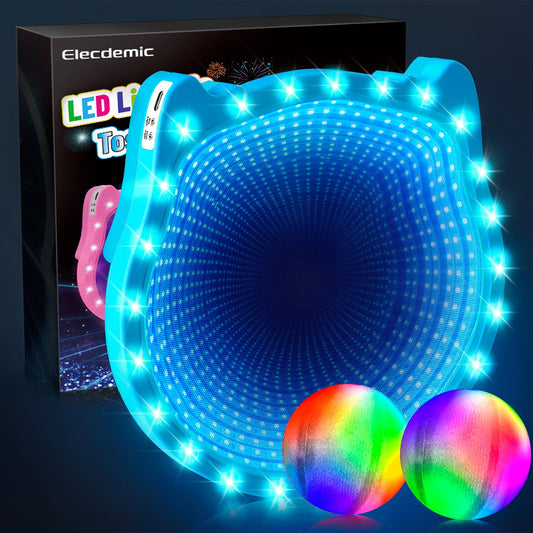 Elecdemic 3D LED Light Up Toss Catch Ball Game Set Fidget Toys Baseball Gifts Outdoor Outside Backyard Party Glow in the Dark Sticky Paddle Mitt Age 3 4 5 6 7 8 9 10 11 12 Year Old Boy Girl Kids Adult