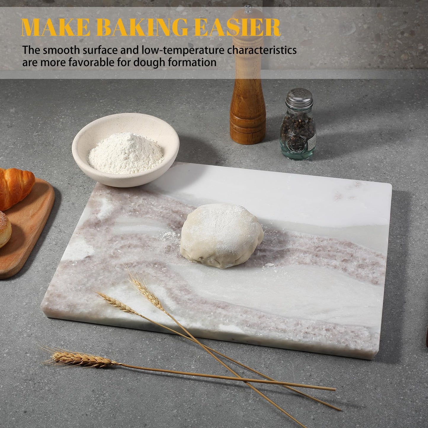 Koville Marble Cutting Board for Kitchen, 16x12 Inches Large Marble Slab Cheese Board, Rectangular Serving Board for Baking Charcuterie Pastry, Natural Stone Board for Countertop (Namib Picasso)