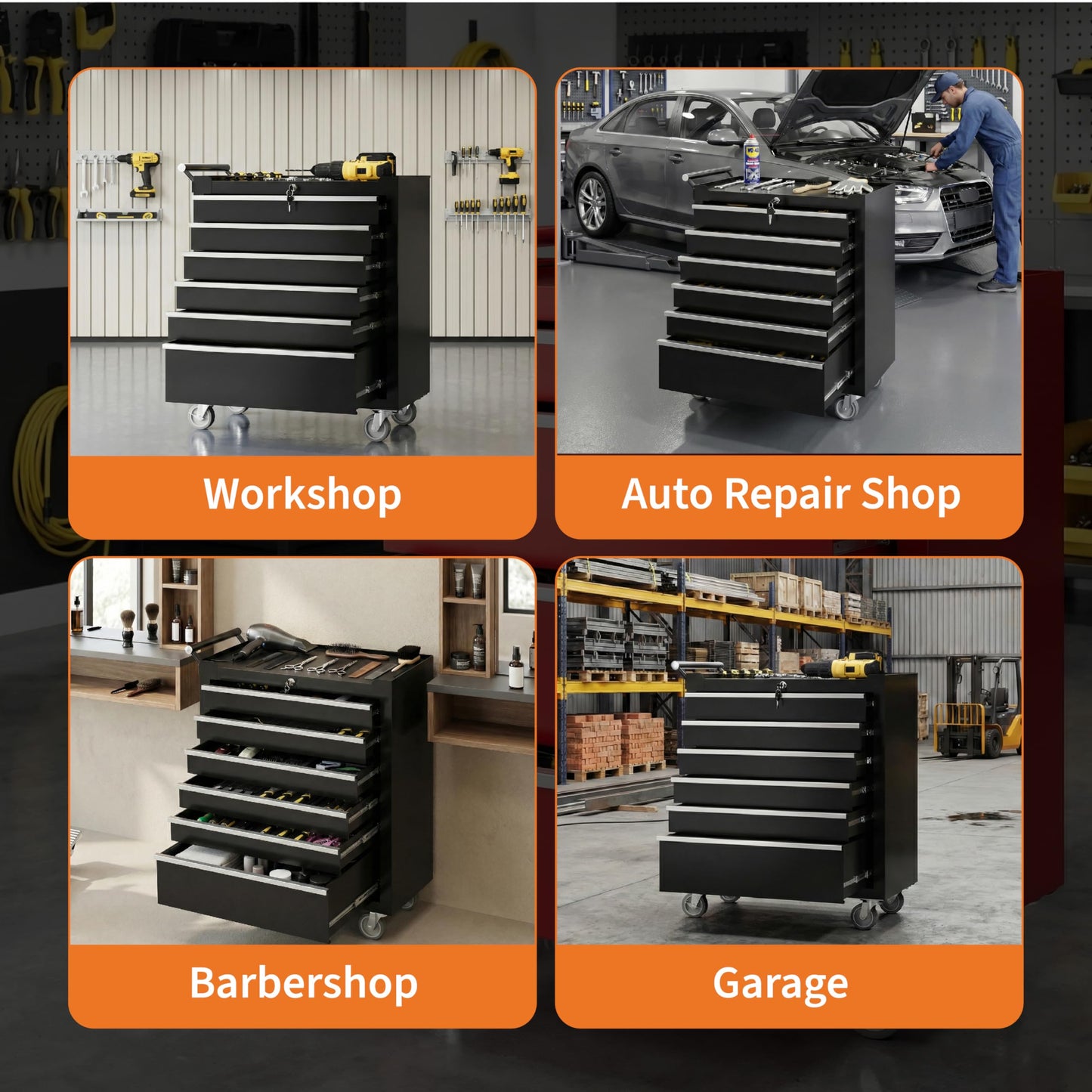 Rolling Tool Chest, 6 Drawers Tool Storage Cabinet with Wheels, Portable Tool Cabinet Organizer with Locking System & Drawer Liners,Universal Lockable Wheels, Tool Storage Cart for Garage, Workshop
