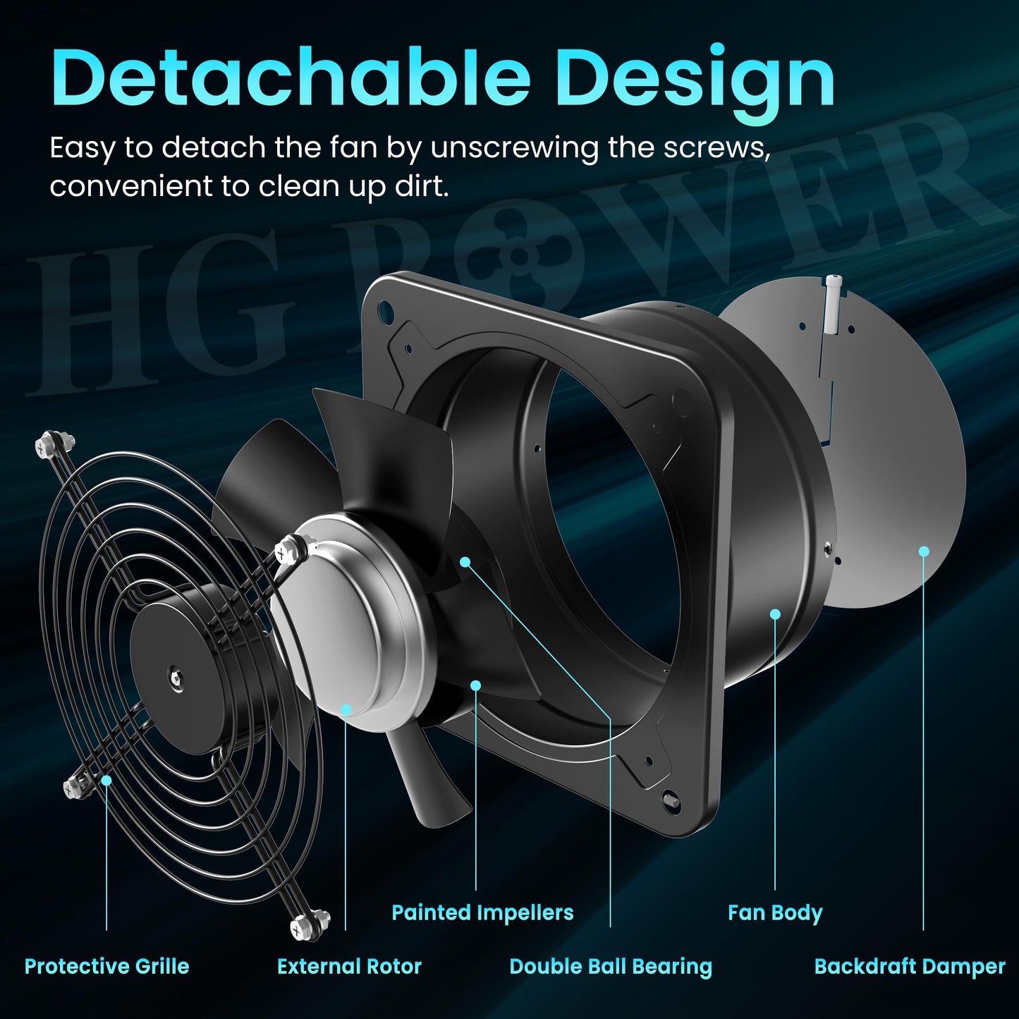 HG Power 8 Inch Exhaust Fan with Speed Controller, 567 CFM Kitchen Exhaust Fan with Damper, Metal Extractor Fan for Window, Attic, Ceiling, Basement Ventilation