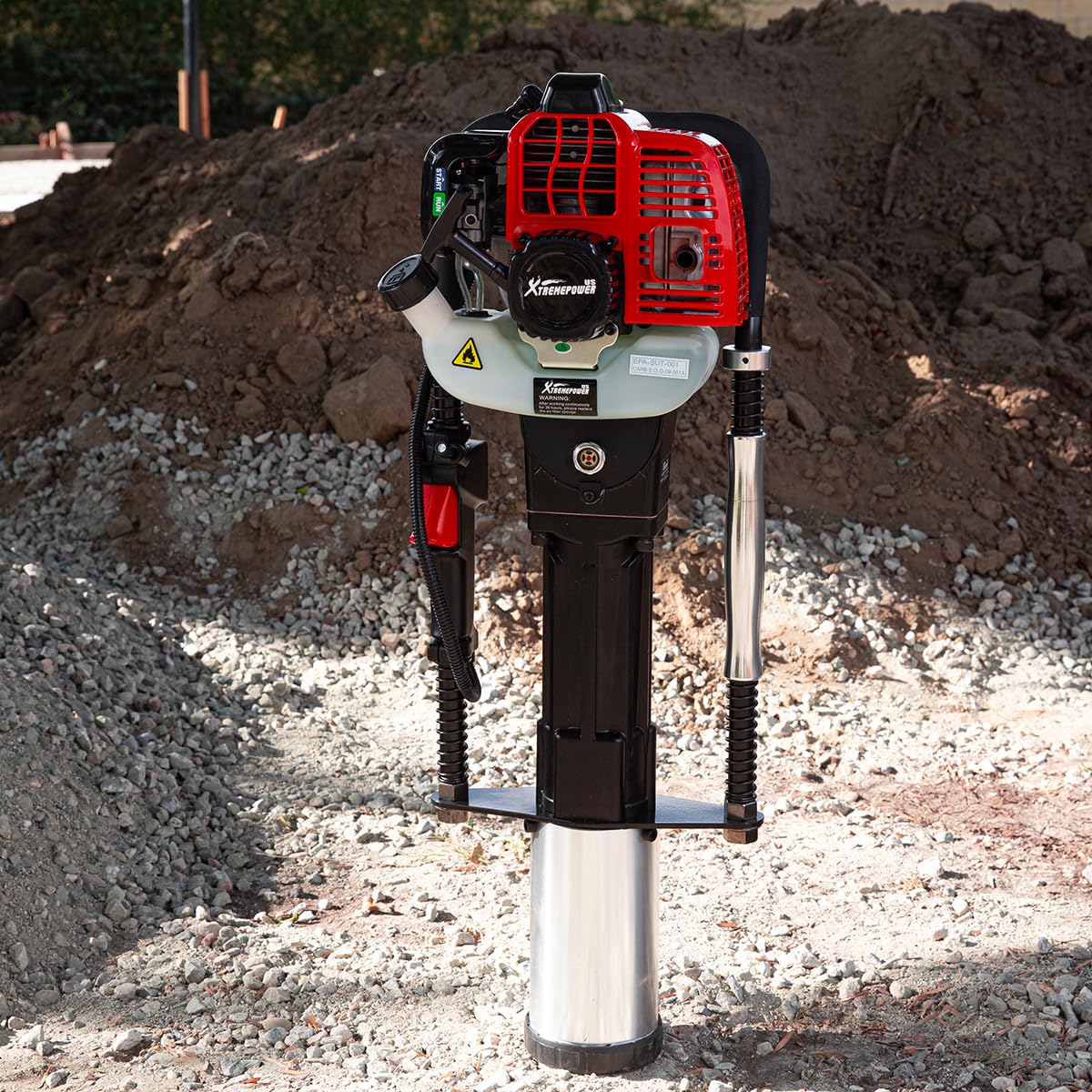 XtremepowerUS 52CC Gas Powered T-Post Driver, 2-Stroke Garden Fencing Farm Piling Driver, Air Cooling Gasoline Garden Fencing with 2 Post Driving Head
