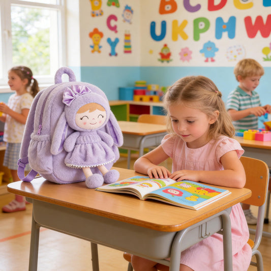 Gloveleya Back to School Gifts for Girls Bunny Toddler Backpack Plush Bag Baby Gift for Girl 2+ Years Old with Detachable Purple Rabbit Doll