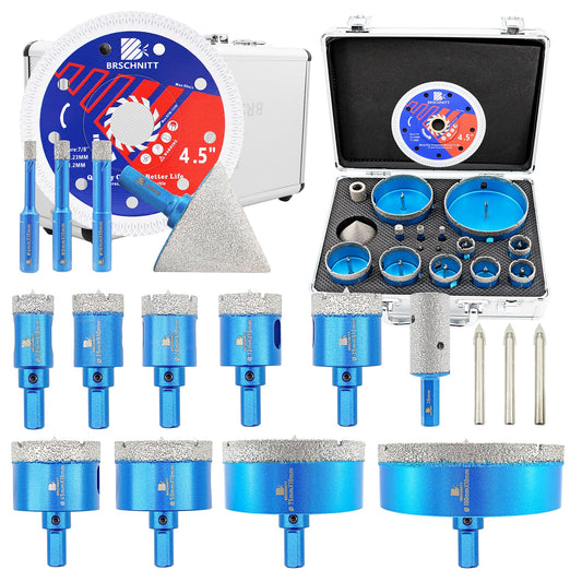 BRSCHNITT Diamond Tile Hole Saw Kit with Pilot Bit - (6-100mm) Dry Diamond Core Drill Bit Triangle Shank&Tile Blade for Porcelain Tile Ceramic Stone Granite Marble