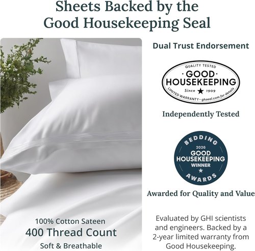California Design Den Twin Sheet Set - 100% Cotton, 400 Thread Count, Silky Smooth Sateen - White