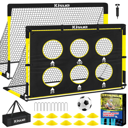 Kids Soccer Goal for Backyard Set - 2 of 6x4 ft Soccer Goals Net Training Equipment, Soccer Nets for Kids Age 3-5 6-8 8-10 10-12, Ball, Targets for Toddler Kid Youth Soccer Games Sports Outdoor Play