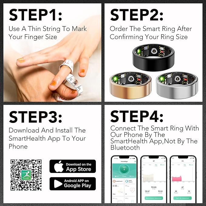 Smart Health Ring for Women Men Fitness Tracker with Heart Rate, Blood Oxygen, Blood Pressure, Sleep Monitoring, Step Counting, IP68 Waterproof for iOS and Android, No Subscription Fee, Silver 6
