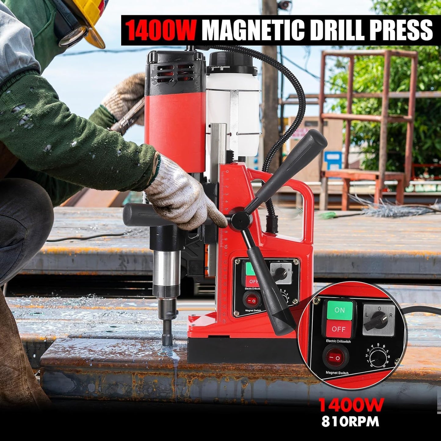 COZONY Magnetic Drill Press, 1300W 810RPM Portable Mag Drill Press, 1.6 Inch Boring Diameter, Double Track, Electric Drilling Machine with 11Pcs Drilling Bits,for Metal Surface, Industrial