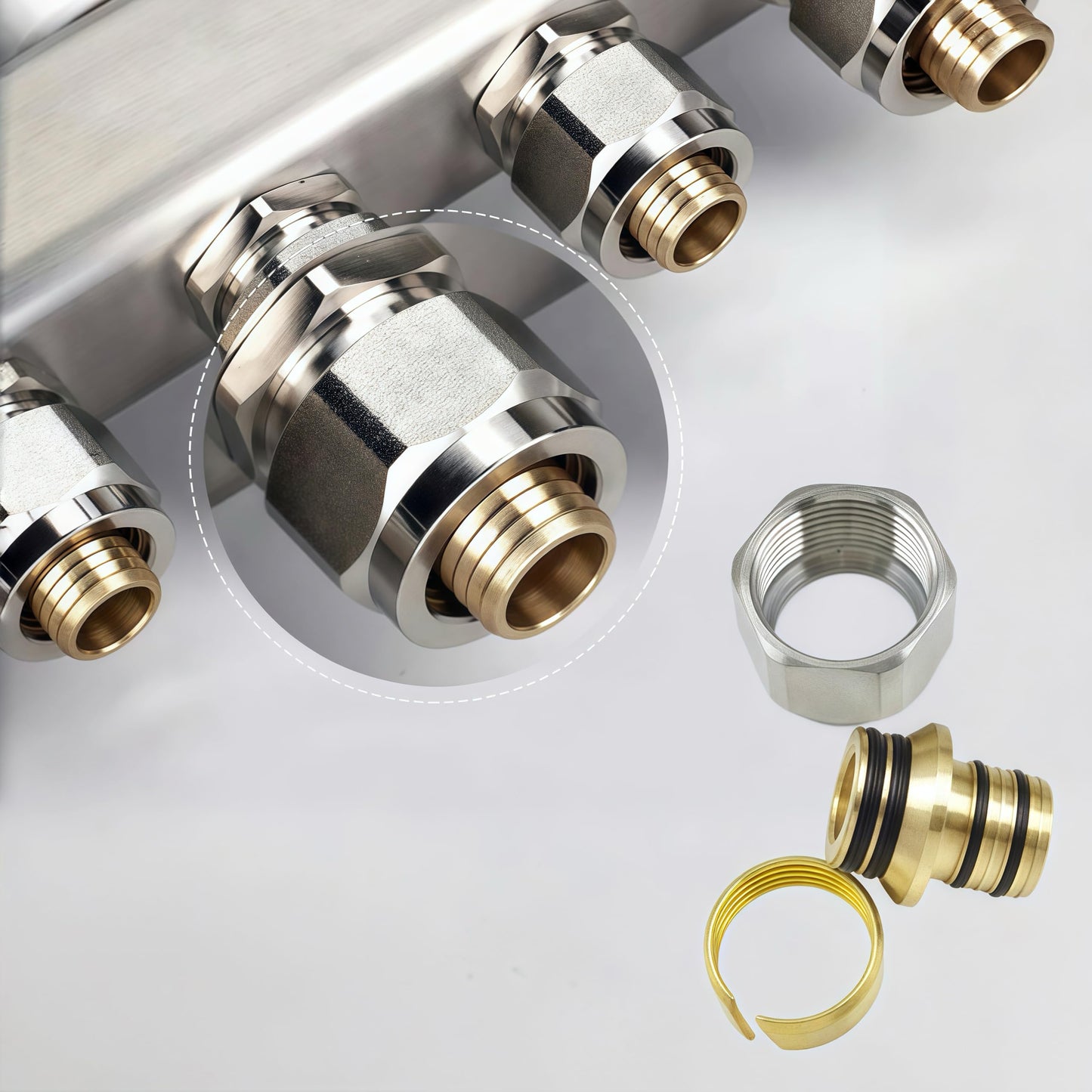 YUFUYEK 10-Loop Stainless Steel Radiant Heat Manifold, 1/2" PEX Tubing Manifold with 1/2" Adapters, 1" NPT Main Valves, Up to 1.4 GPM Flow Meter for Radiant Floor Heating