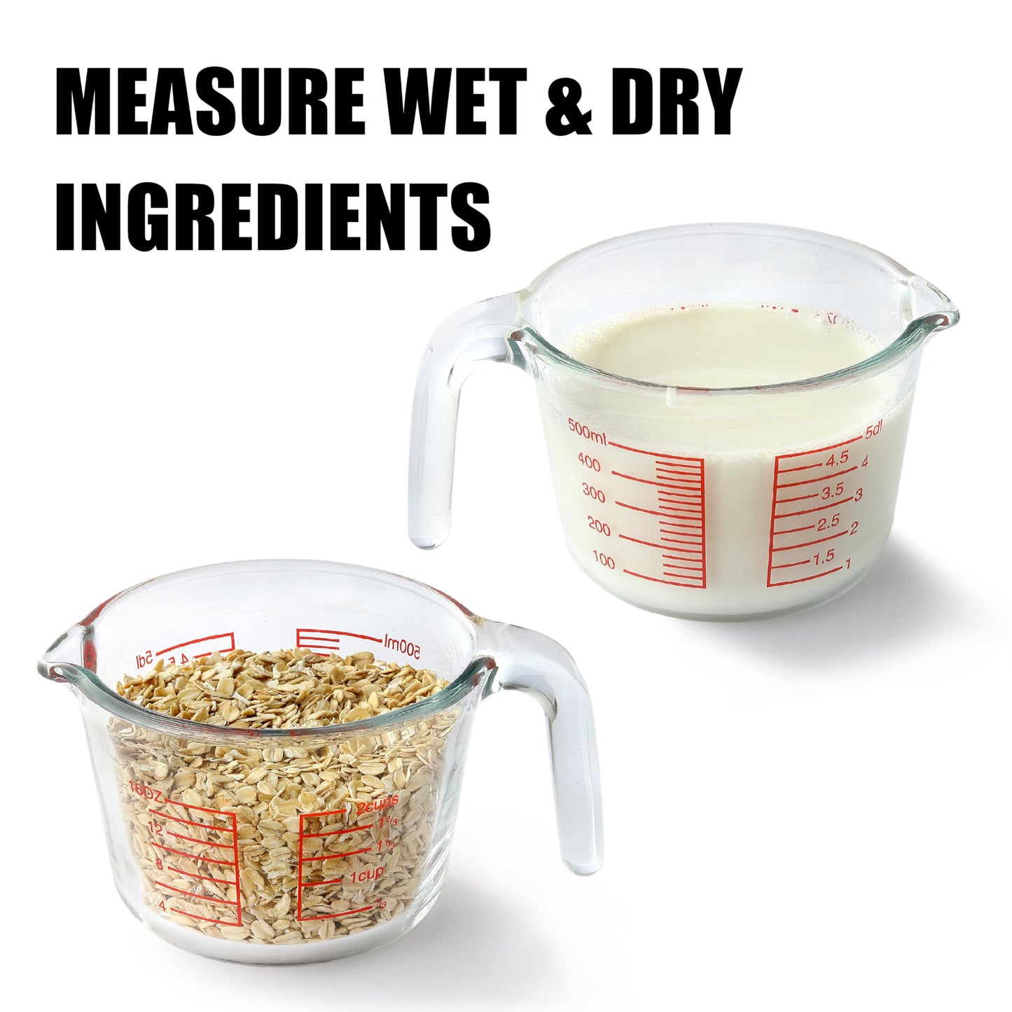 VRUIFA Glass Measuring Cup For Baking and Cooking, Dishwasher, Freezer, Microwave and Oven Safe, Apartment Kitchen Essentials Tools (16 oz)