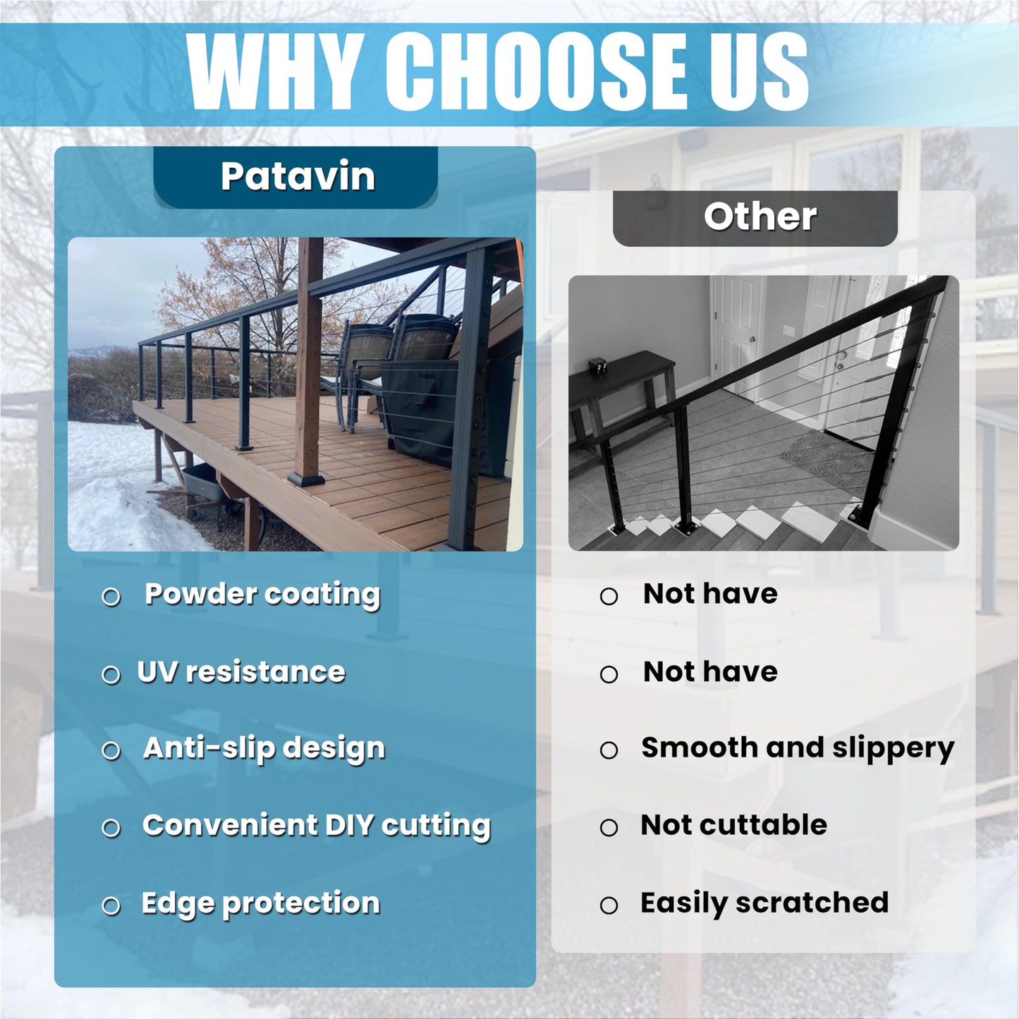 Patavin 15FT 42" Complete Black Cable Railing Post Kit 4 line Post Kit -Cable Railing System for Deck Easy DIY (No Handrail)