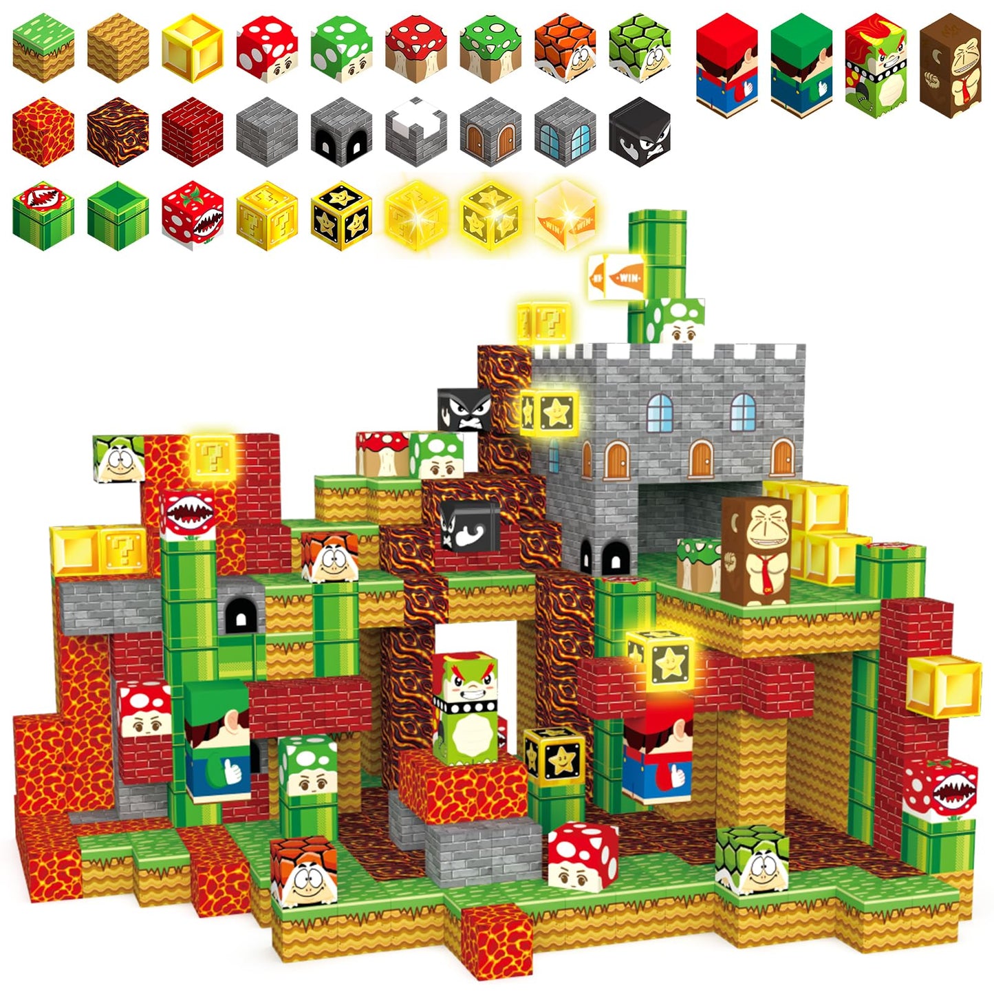 Daoyehsy 200PCS Magnetic Blocks Building Toys, 1" Light Up Building Blocks Magnet Cubes Tiles for Toddlers Boys Girls 3+, Build 3D World STEM Sensory Construction Toys