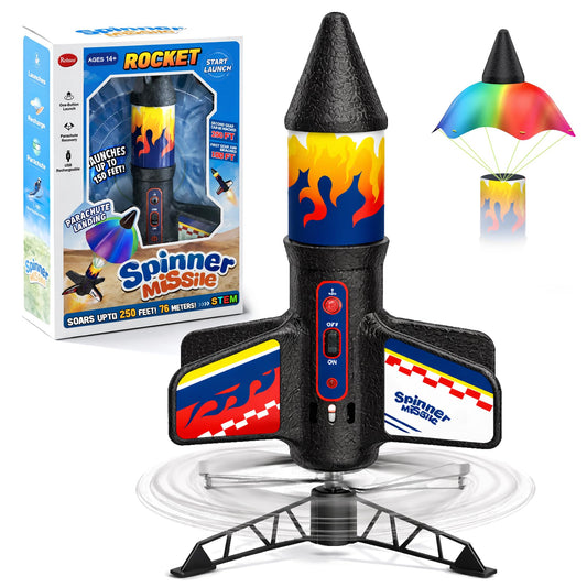 ROHSCE Rocket Launcher for Kids, Electric Flying Rocket Toy Launches Up to 250FT with Parachute Landing & LED Light, Rechargeable Outdoor STEM Toy for Backyard Play for Boys & Girls