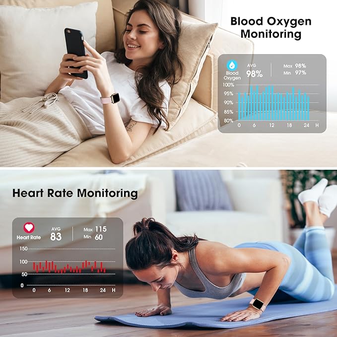 Fitness Tracker, Fitness Watch with Blood Oxygen, Blood Pressure & Heart Rate Monitor, Steps Calories Counter, Sleep Monitor, Pedometer 50 Meters Waterproof, Smart Watch for Android iPhones