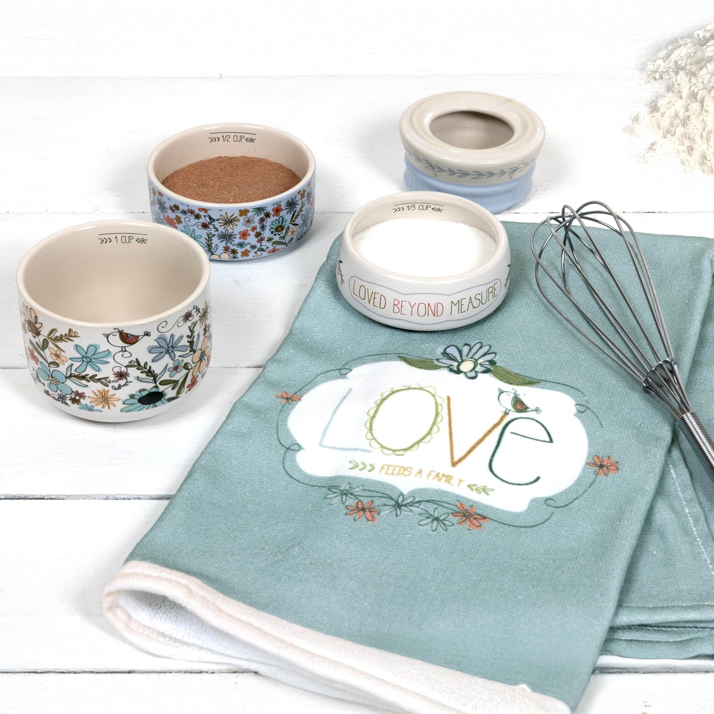 Pavilion Gift Company - Measure - 6.75" x 3.5" Ceramic Stacked Measuring Cups Love Appreciation Baking Kitchenware