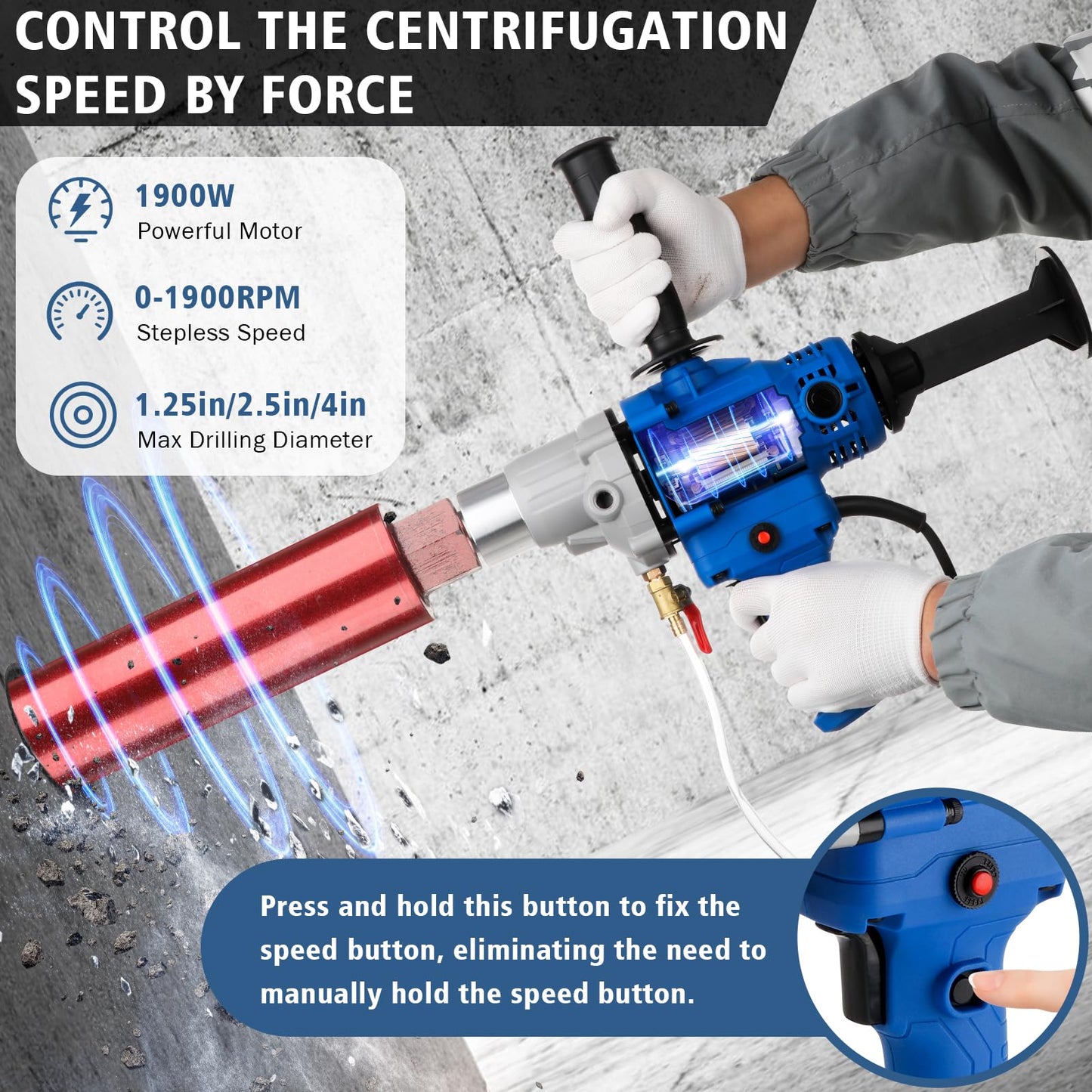 Diamond Core Drilling Machine,concrete core drill,Thread Core Drills Rig with Water Pump Water Pipe equipped,Wet & Dry Core Drill Rig with three industrial-grade drill bits, for Concrete Brick Stone