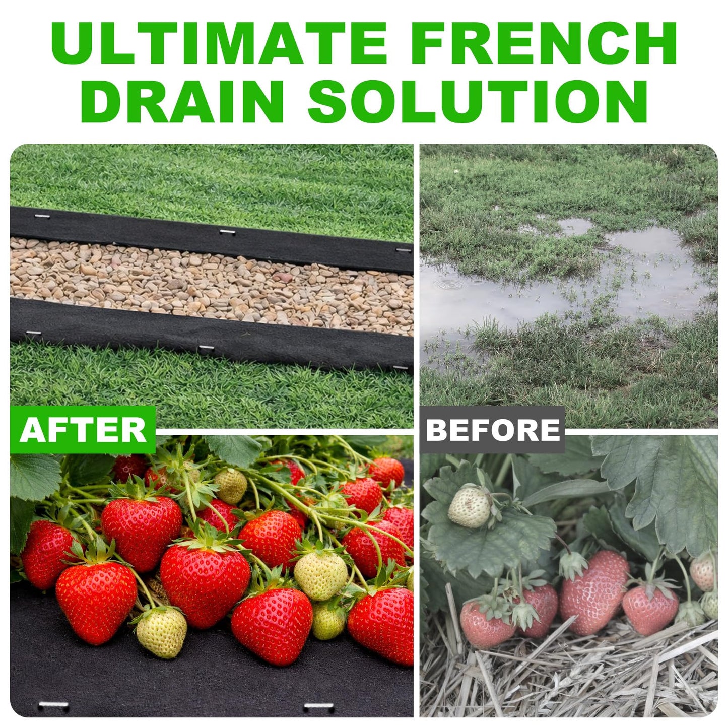 7oz Non Woven Geotextile Fabric with Stakes for French Drains, 3x60FT High Permeability Drainage Fabric Heavy Duty Landscape Fabric for Gravel Grid, Garden, Flower Beds, Weed Control, Erosion Control