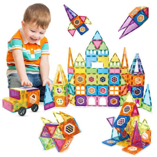 Contixo ST4 Magnetic Tiles - 112 PCs 3D Building Blocks STEM Construction Creativity, Imagination, Recreational, Educational Building Toys for Kids Children Toddler Ages 4-8, Boys and Girls Age 3-5