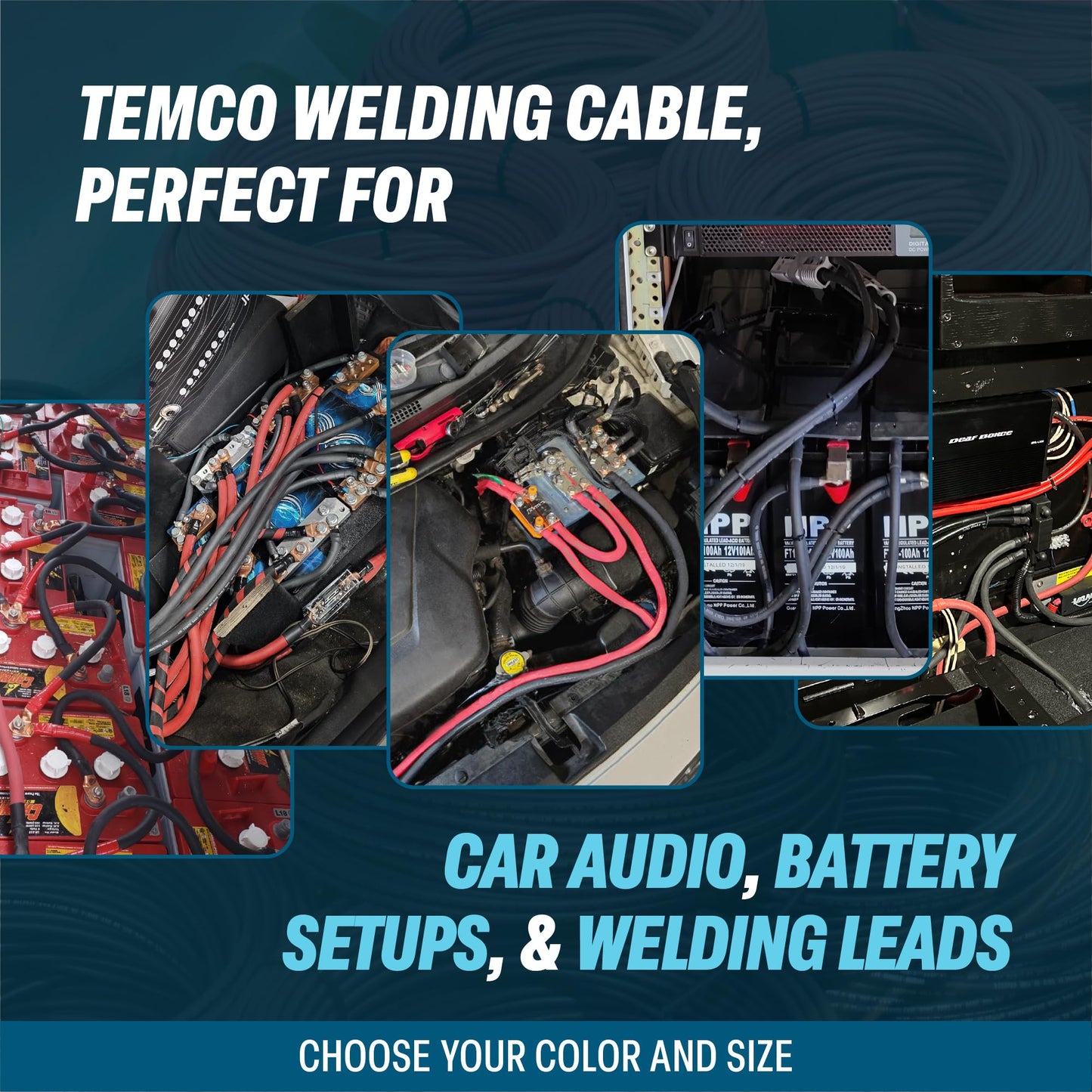 TEMCo 1/0 Gauge AWG 100 Ft Black Flexible Pure Copper Made in USA Welding Cable Battery Wire - Heavy Duty Solar, Inverter, Car, RV, Truck