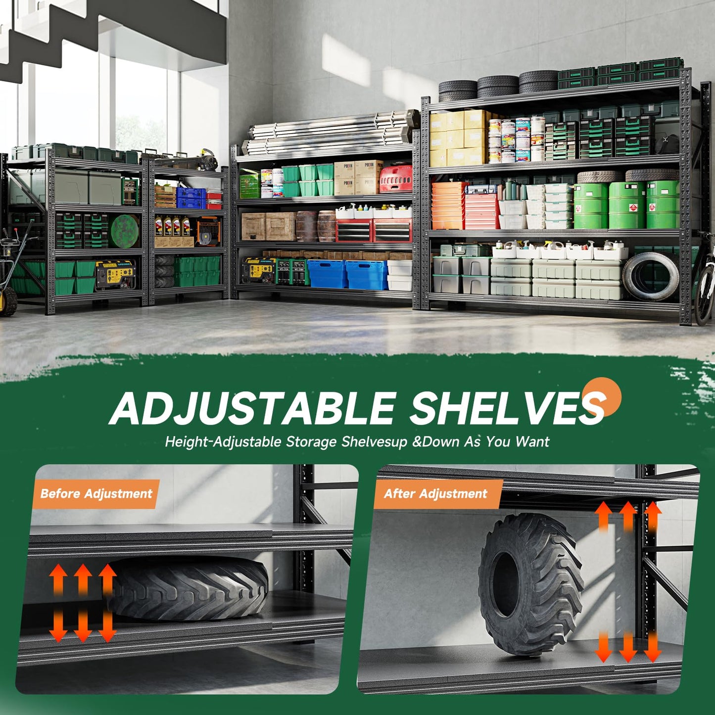 Letaya 71.3" W Metal Storage Shelves,5000LBS Heavy Duty Garage Shelving Units, 4 Tier Adjustable Utility Rack Shelf,Large Industrial Shelves,for Shop,Warehouse,Black (71.3" W x 24" D x 70" H)