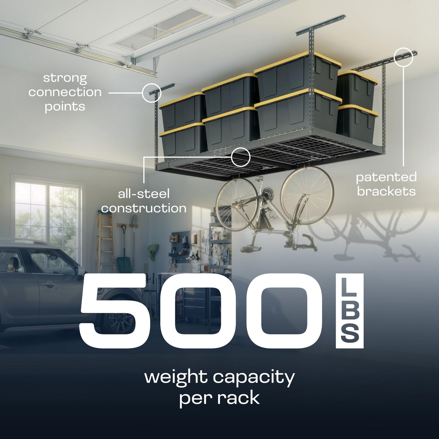 2-Pack 4 x 8 MonsterRax Overhead Garage Storage Rack, Ceiling Racks for Garage, Organization Shelving, Adjustable Hanging Shelf, Grey, 24"-45" Height Adjustment