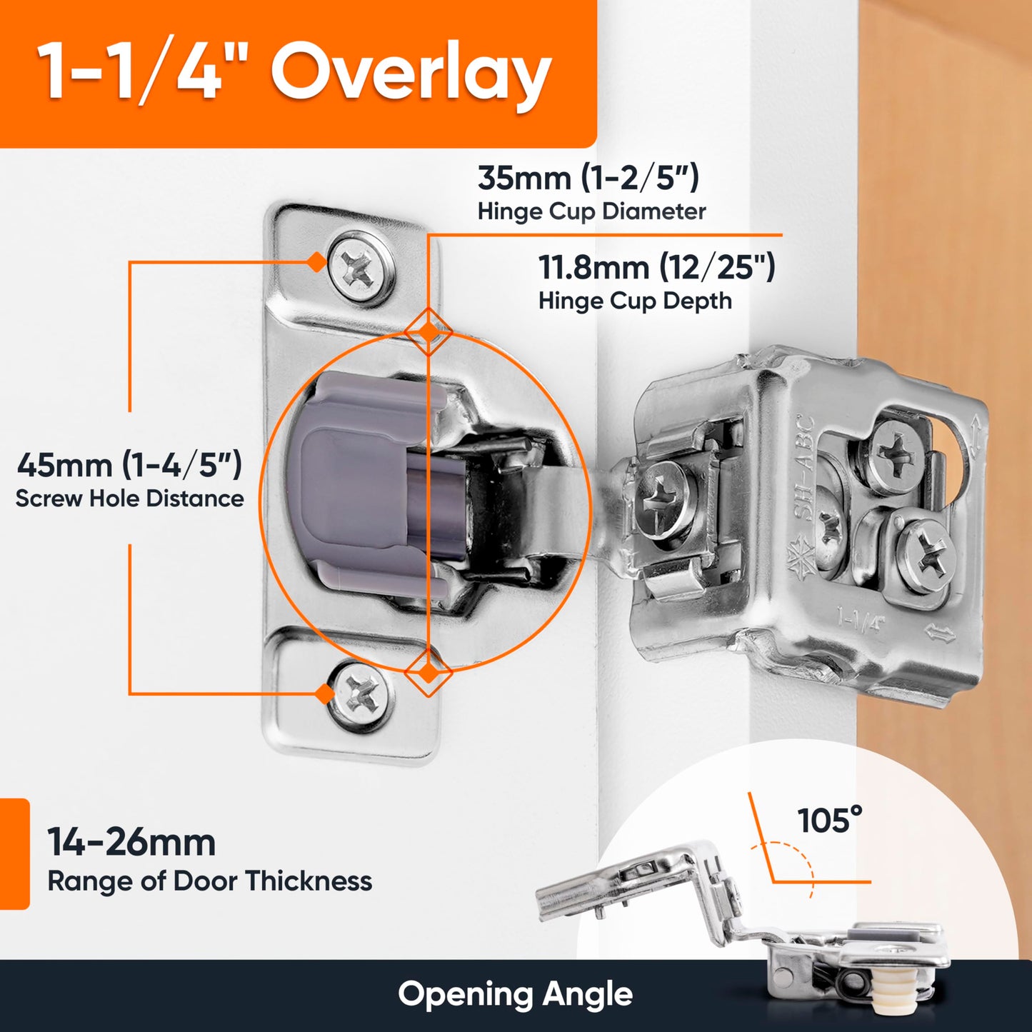 Decobasics 50 Pack Soft Close Cabinet Hinges 1-1/4" Overlay for Kitchen Cabinet Doors, Slow Self-Closing Concealed Hidden Hinges for Face Frame –Stainless Steel, 3-Way Adjustable & Quiet Close Damper