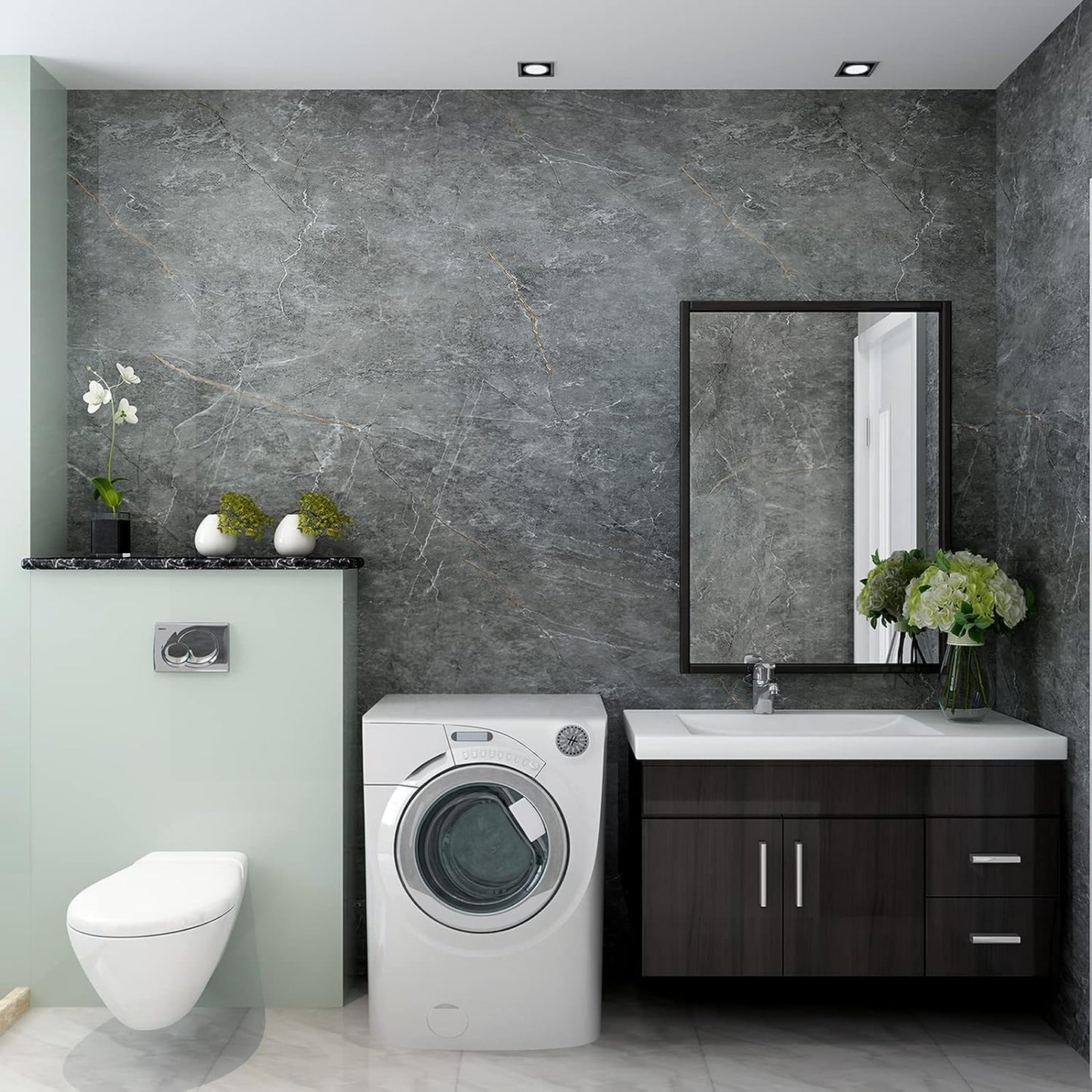 BOMENG Glossy Marble Contact Paper Granite Grey Peel and Stick Wallpaper for Bathroom Kitchen Cabinets Countertops Furniture Renovation, Removable Waterproof Self-Adhesive Vinyl Wrap 24" x 197", Gray