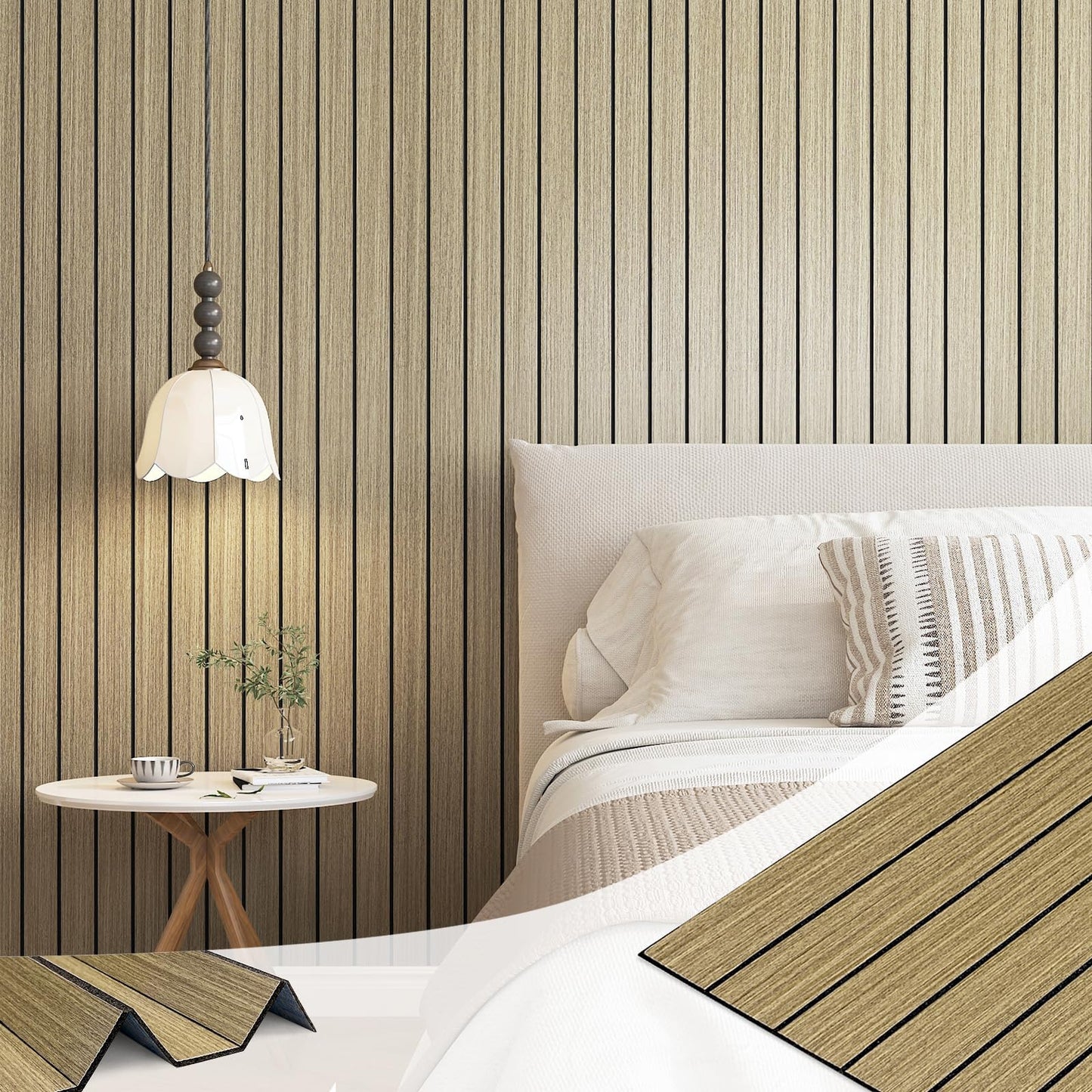 LaCheery 11.8"x157" Self Adhesive Wood Wall Panels Peel and Stick 3D Fluted Slat Wooden Accent Wall Panels for Living Room Walls Decorative PVC Wood Foam Panel Soundproof Waterproof Interior Decor