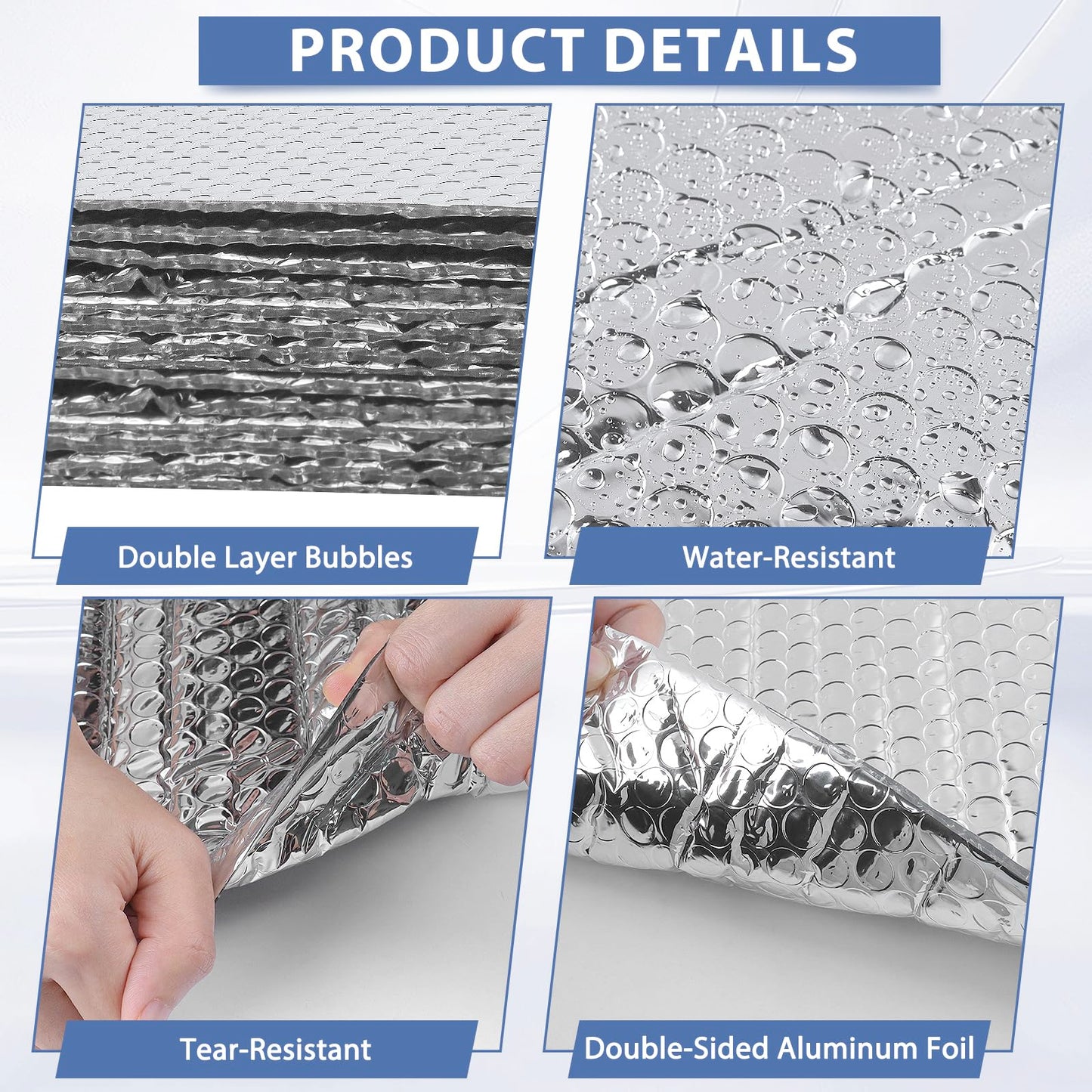Reflective Bubble Insulation Sheet 6MM Thick Double Bubble Aluminum Foil Shield Garage Door Insulation Panels Kit Radiant Barrier for Windows RV Roof Attic Wall (24IN X 60IN, 8 PCS)