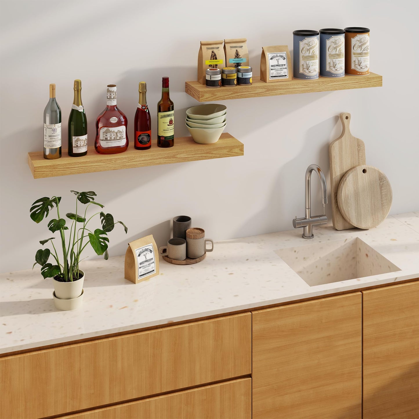 Fun Memories Floating Shelves for Wall, 36Inch Floating Shelves Set of 2, Hanging Shelf with Invisible Brackets, Bathroom Shelves for Living Room, Bedroom, Kitchen- Oak