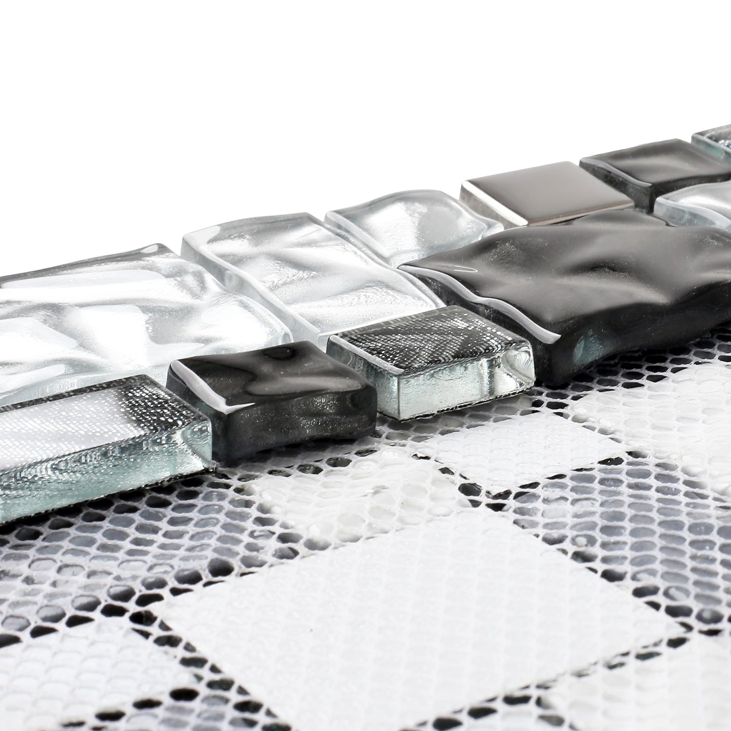 Elephantile Black & White Glass Tiles Kitchen Bathroom Wall Backsplash Mosaic Versailles Pattern [Set of 5]