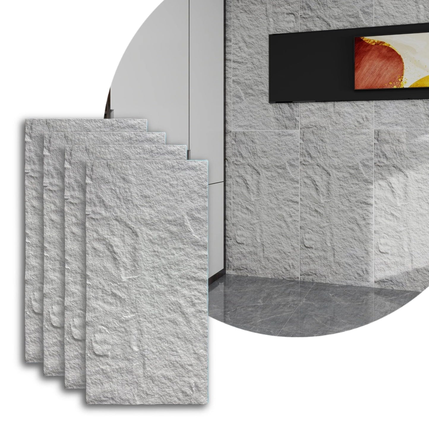 Stone 3D Wall Panels,4-Pack PU Wall Panels, 23.6"*47.2" Wall Paneling for Interior Wall Decor, Faux Stone Wall Panel for Accent Wall Decor, Sophisticated & Stylish 3D Wall Decor (Snow White)