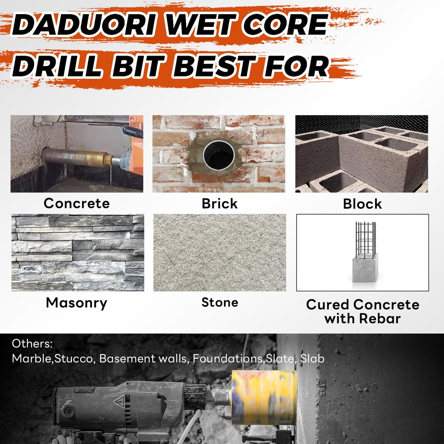 DaduoRi 6" Wet Core Drill Bit & SDS Max Shank Drill Adapter - 6" Diameter Core Bits for Concrete, 14" Drilling Depth, 1-1/4"-7 Thread Diamond Core Bit for Cured Concrete, Masonry, Brick