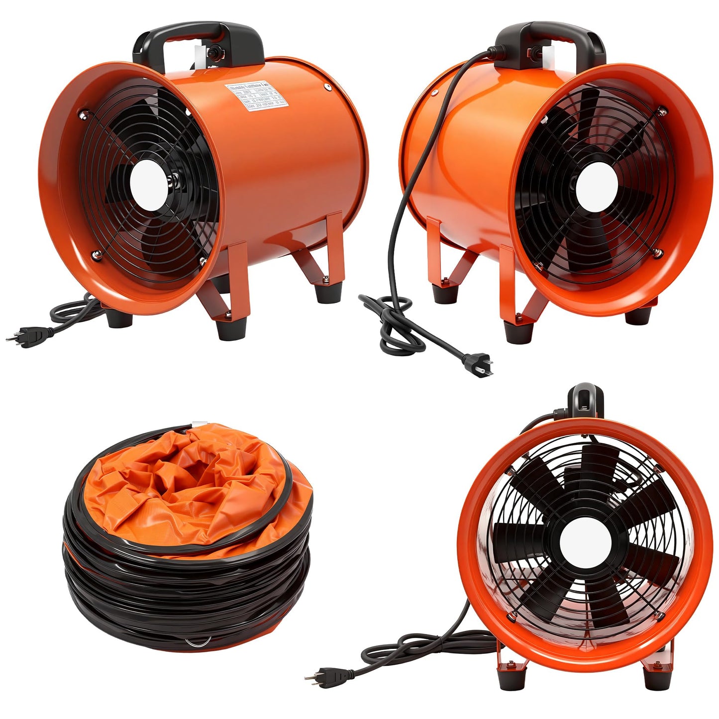 8-Inch Utility Blower Fan, 3300 RPM High-Speed Industrial Exhaust Fan with 33ft Flexible Duct Hose, Low Noise 61dB Portable Ventilator for Crawl Space, Basement Drying, Workshop Ventilation