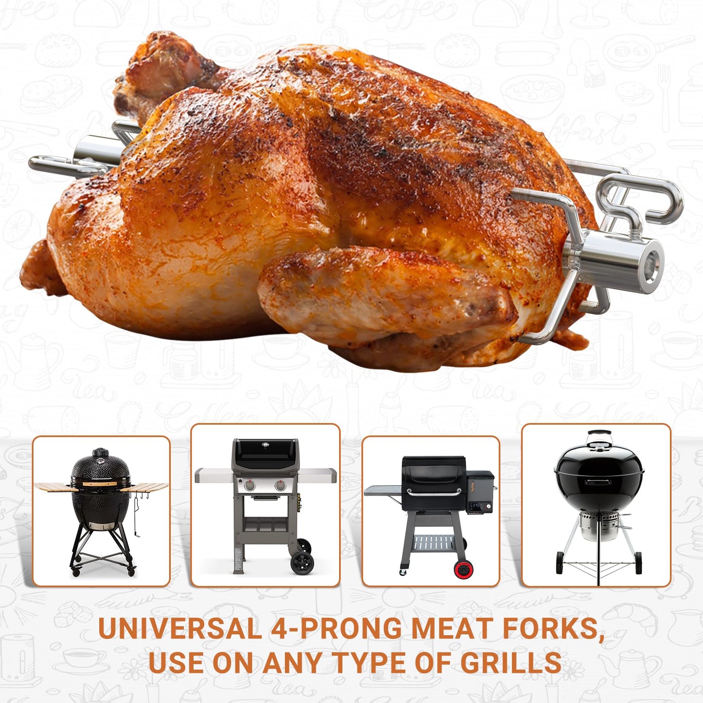 onlyfire 6008 Rotisserie Meat Forks(1-Pair) for Weber and Other Model Grills - Only Fits 5/16" Square Spit Rods
