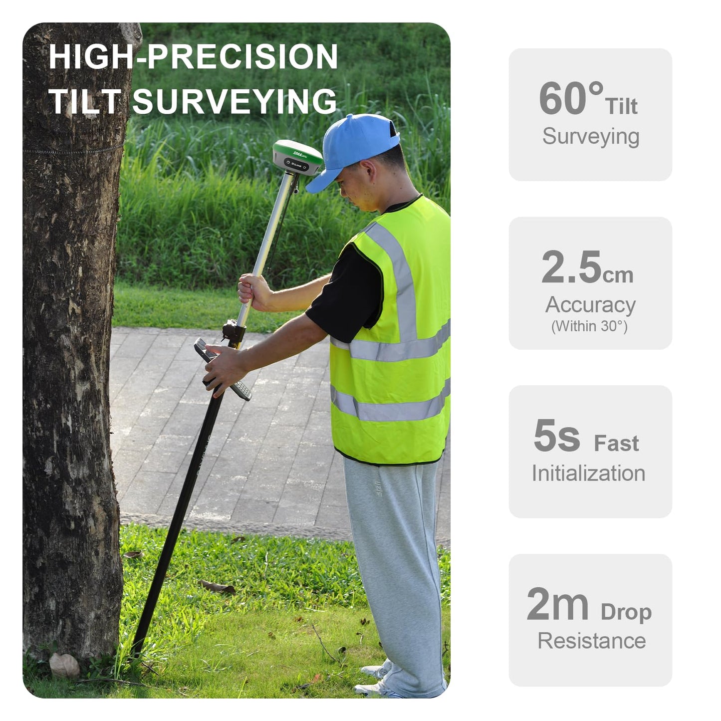 RTK GNSS Surveying Equipment Switchable Rover 32G Storage | Handheld Collector + Survey Software | Work as Base Station for Drones | Static & RTK Land Survey | SMA26 Pro(Pole Not Included)