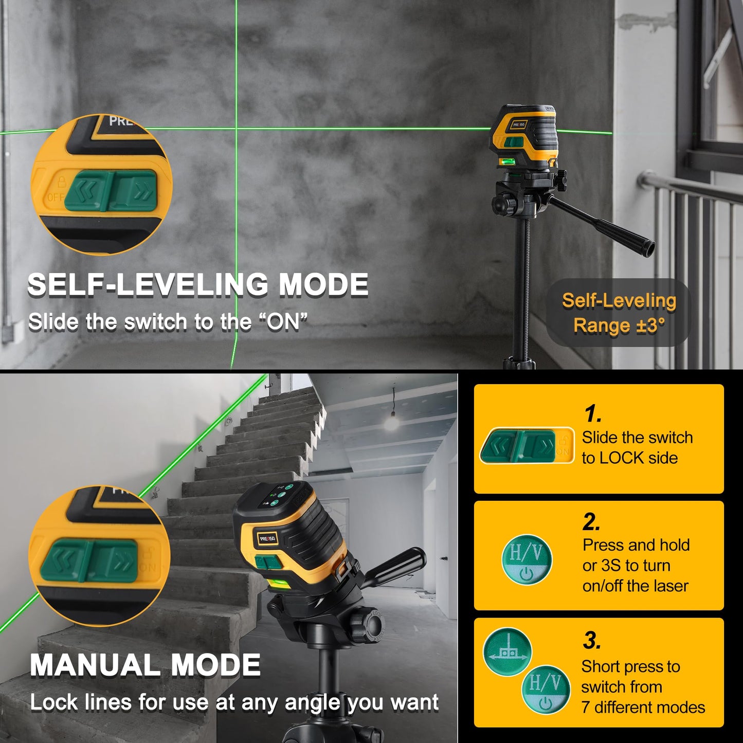 PREXISO Laser Level with Tripod & 2 Plumb Dots - 100 Ft Rechargeable Point Cross Laser Level Self Leveling - Plumb Spot Alignment Wide Angle Laser Line for Construction, Ceiling, Floor Tile