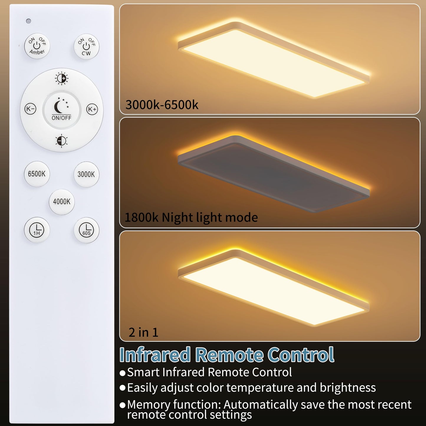 23 Inch Dimmable LED Flush Mount Ceiling Light Fixture with Remote, Square Low Profile Ceiling Light,3000K–6500K Color Changing,Night Light,White,for Bedroom,Kitchen,Living Room