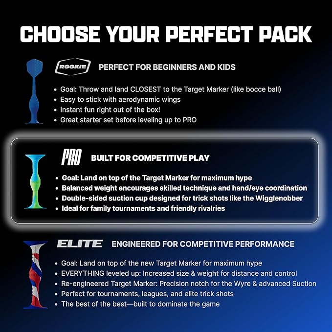 Popdarts PRO Pack Game Set (Wigglenobber Target Marker) - Indoor, Outdoor Suction Cup Throwing Game - Competition with a POP