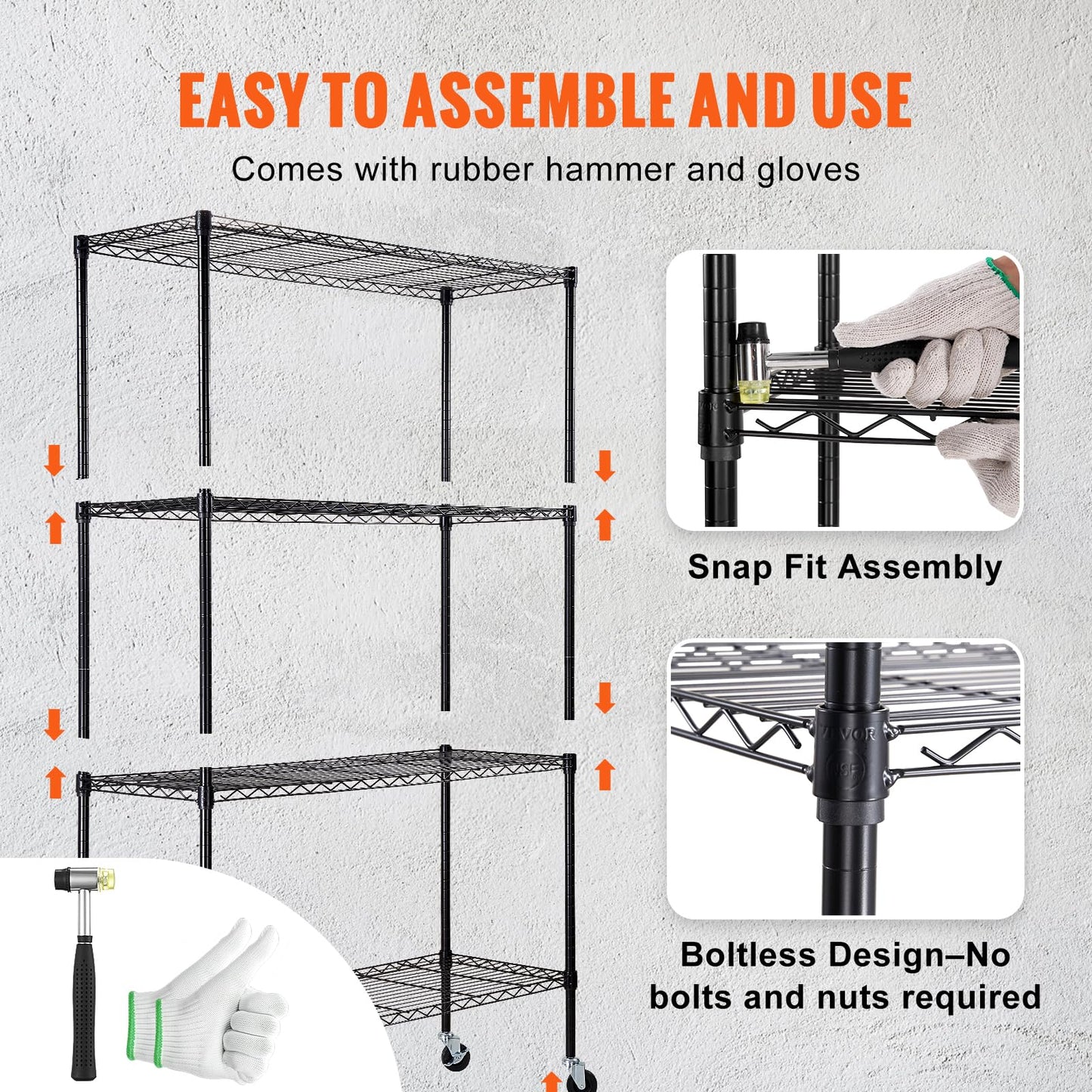 VEVOR Storage Shelving Unit, 4-Tier Adjustable Storage Shelves, 48" L x 18" W x 74" H Garage Storage Shelves, Metal Shelves with Wheels for Kitchen Pantry Basement Bathroom Laundry